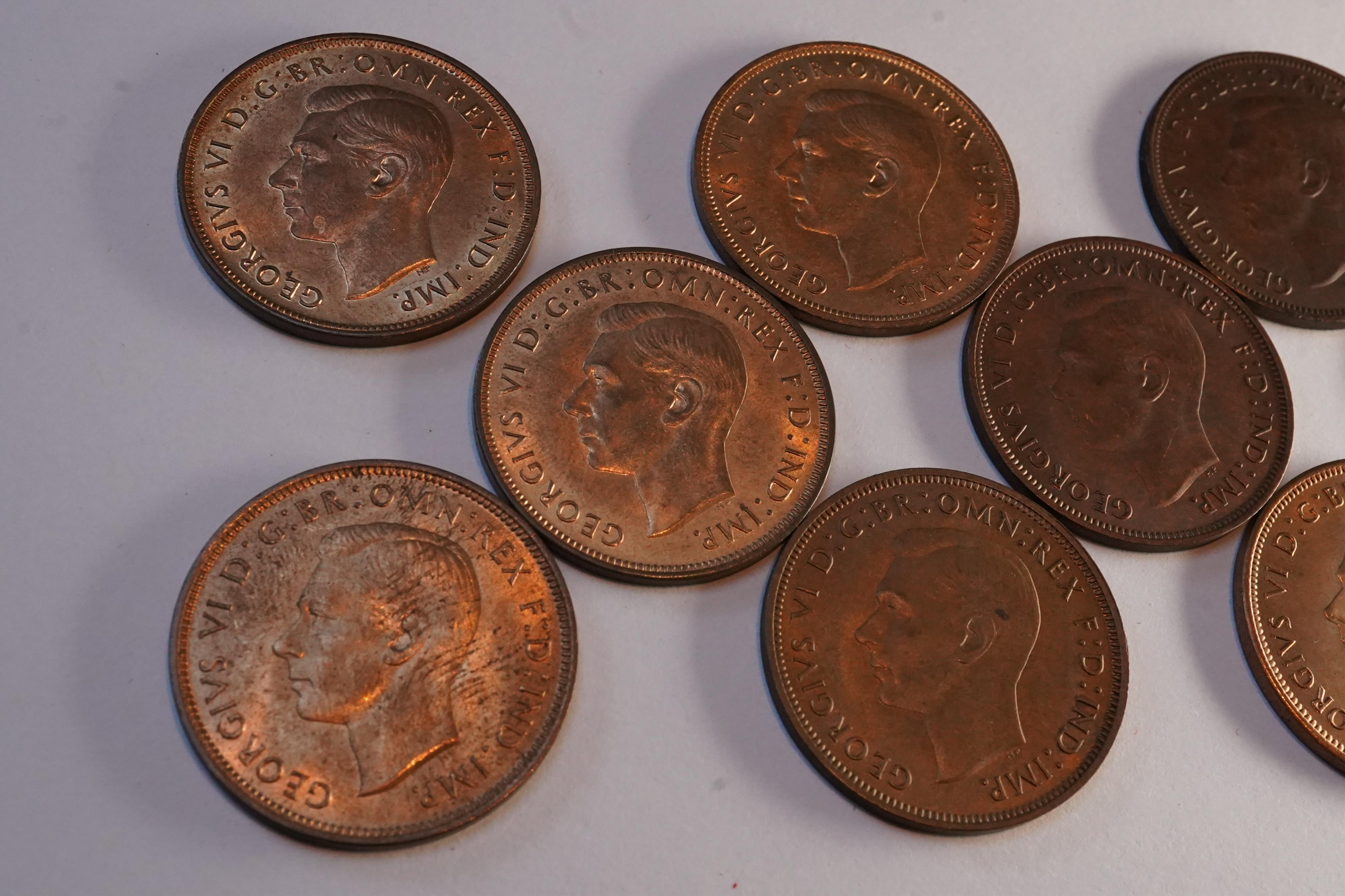 John Hill Collection., British coins, George VI and Elizabeth II, a date set of pre-decimal bronze pennies (1937-1967), S. 4114, S. 4154 and S. 4157, excludes 1941-43 and 1954-60, ranging from EF to UNC, many with full l